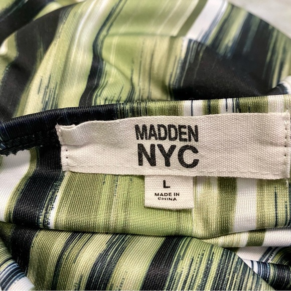 Madden NYC Green Black & Ivory Side Ruched Dress NWT Sz L Bodycon - Picture 6 of 11